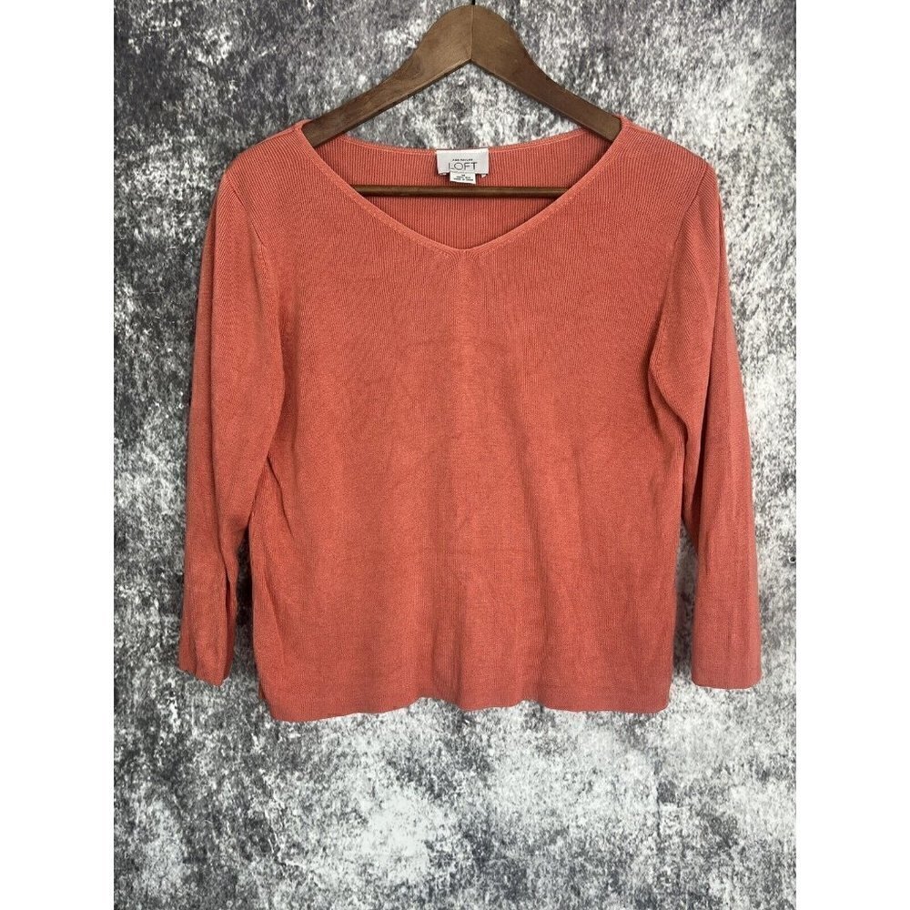 Loft Ann Taylor Coral Orange 100% Silk Knit Sweater Women's Medium